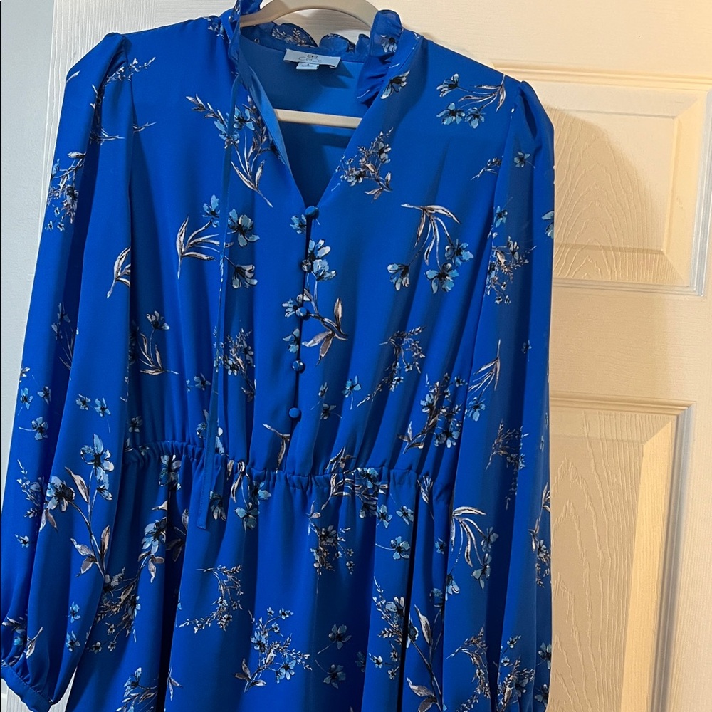 CeCe Royal Blue Floral Long Sleeve Dress